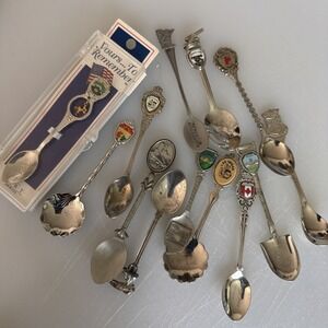 Lot of 13 State/Country Collector Spoons BC, ID, GA, NV, CO, W.VA, MN, PA, CA